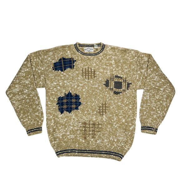Gulf Traders Vintage Sweater L Brown Abstract Grandpa Core Cottage 90s Pull On - Picture 1 of 14